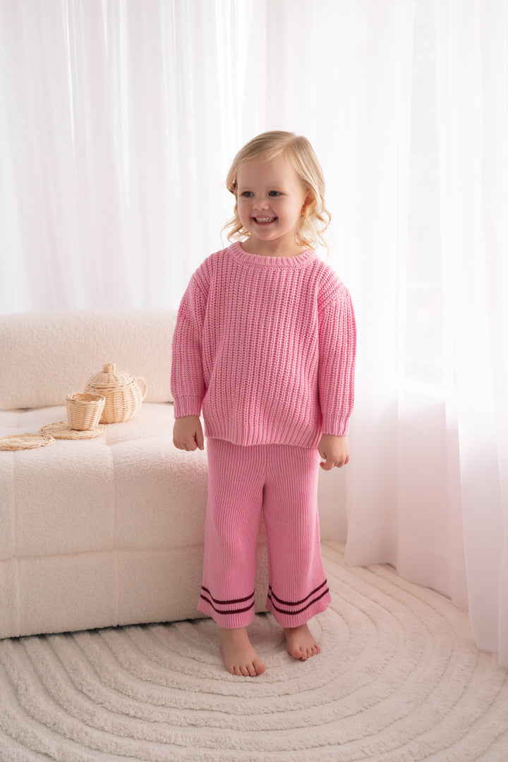 Knitted Wide Leg Pants - Peony