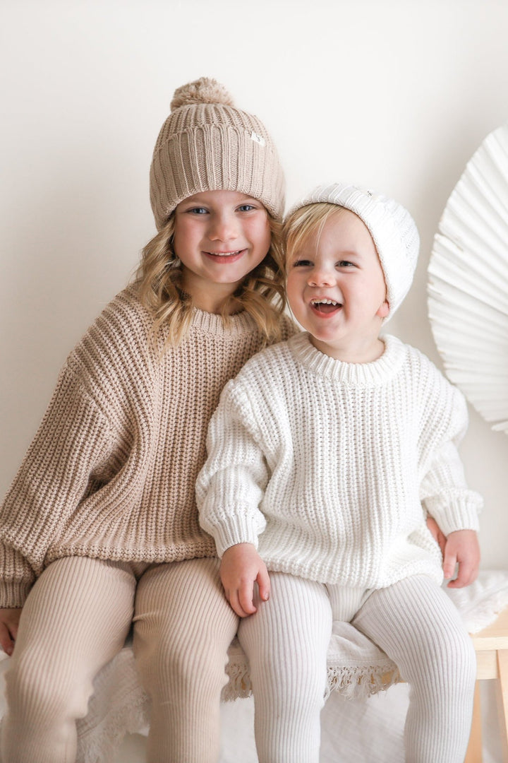 white matching baby kids chunky knitted jumper