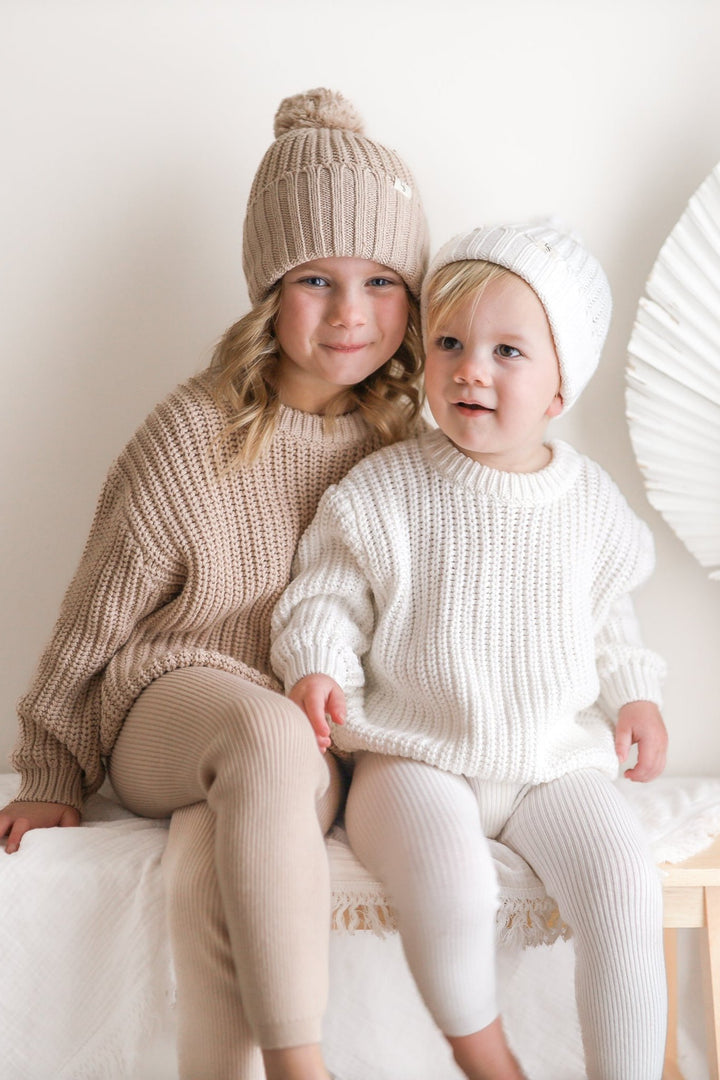 white matching baby kids chunky knitted jumper