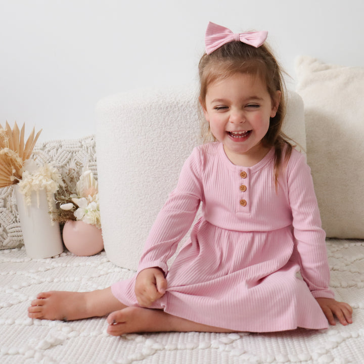 baby girls long sleeve tulip pink ribbed dress