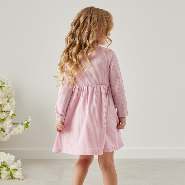 girls long sleeve tulip pink ribbed dress