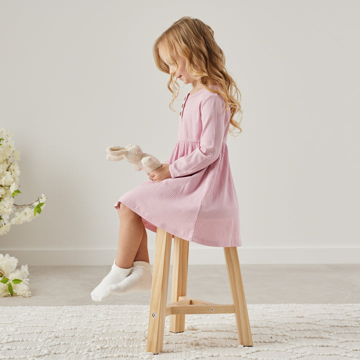 girls long sleeve tulip pink ribbed dress