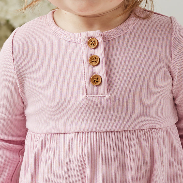 girls long sleeve tulip pink ribbed dress