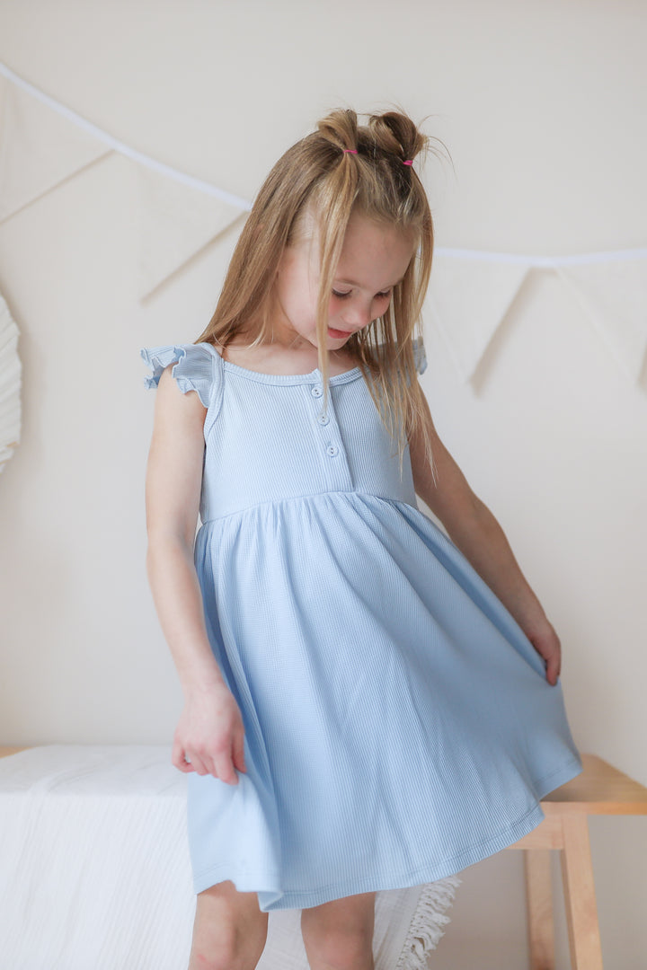Summer Waffle Dress - Dove Blue