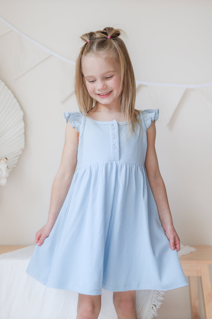 Summer Waffle Dress - Dove Blue