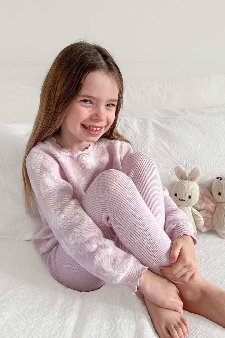 baby girls lilac knitted blossom print jumper