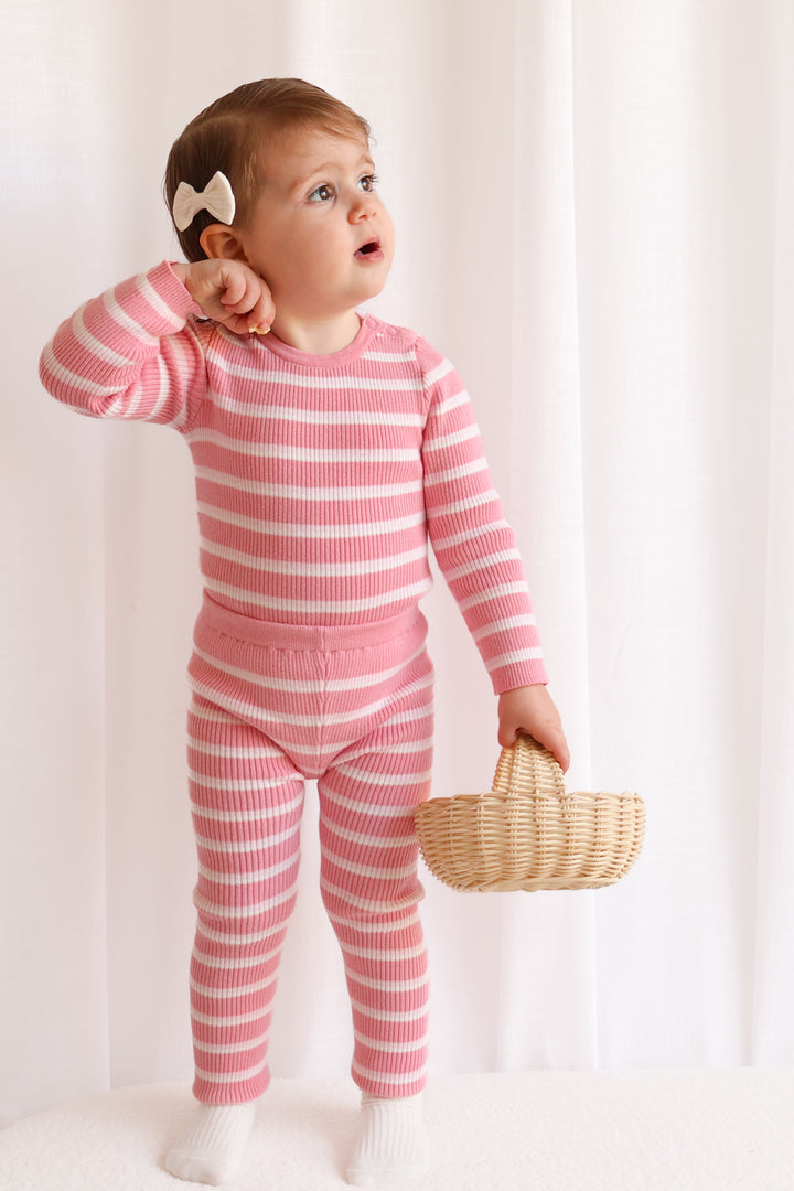 Knitted Bodysuit/Top - Blush Striped