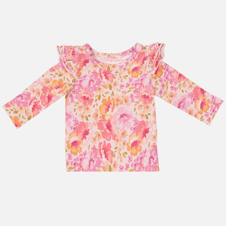 Floral Long Sleeve Flutter - Capri