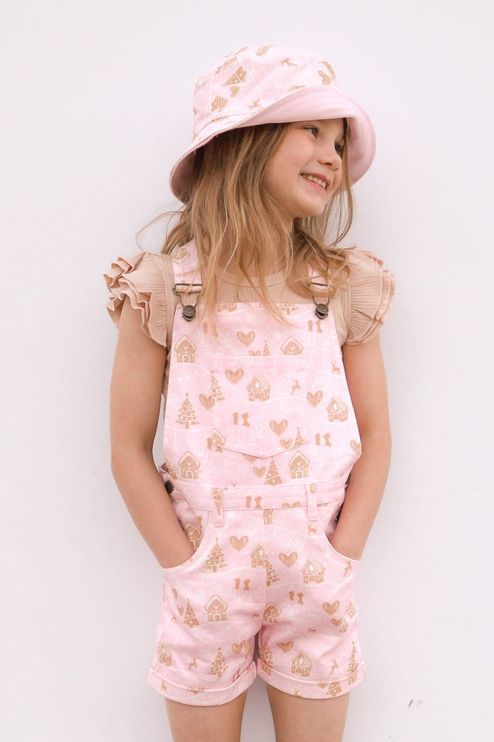 Reversible Summer Hat - Pink Christmas Village