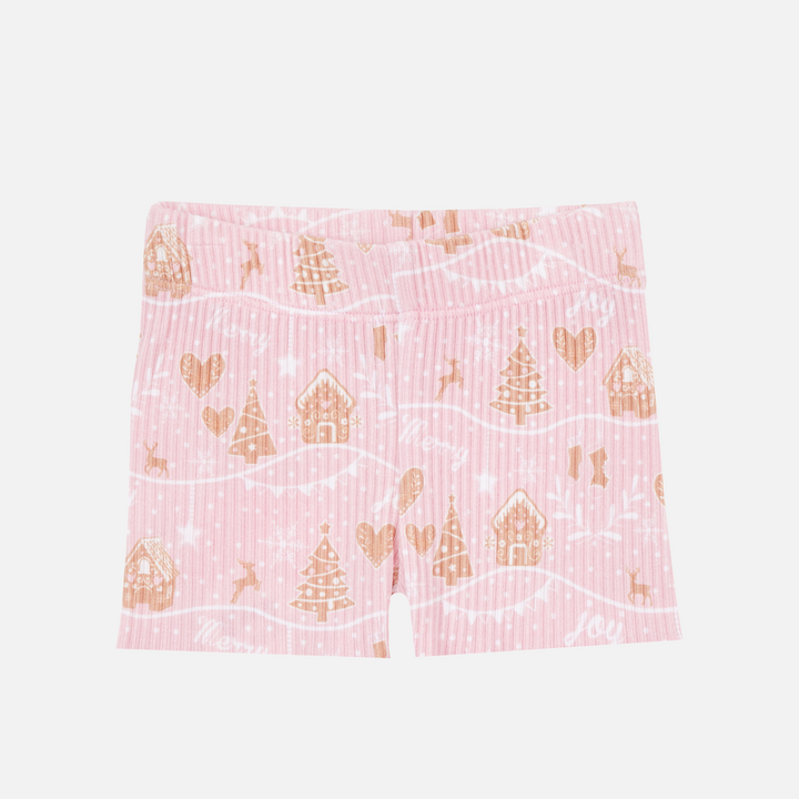 Cozy Bike Shorts - Pink Christmas Village
