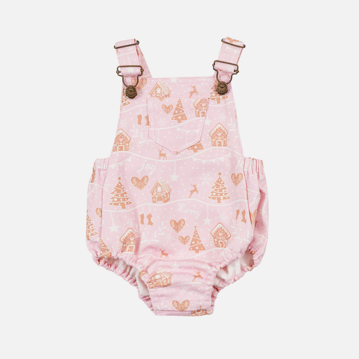 Overall Romper - Pink Christmas Village
