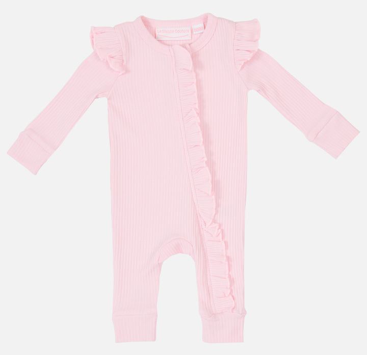 Cozy Frilly Zip Romper - Petal Pink