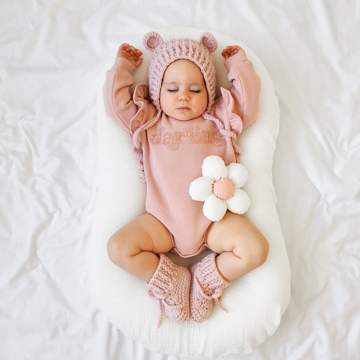 baby girl rosewood romper with darling text