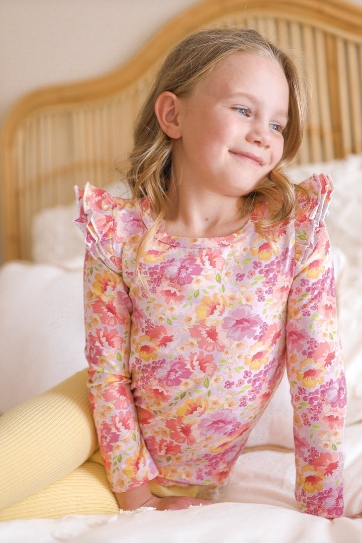 Floral Long Sleeve Flutter - Capri