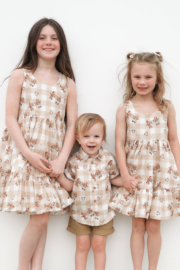 Button Up Shirt - Gingham Gingerbread