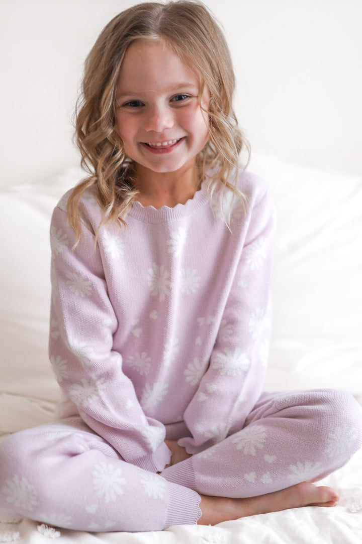 girls lilac knitted blossom print jumper