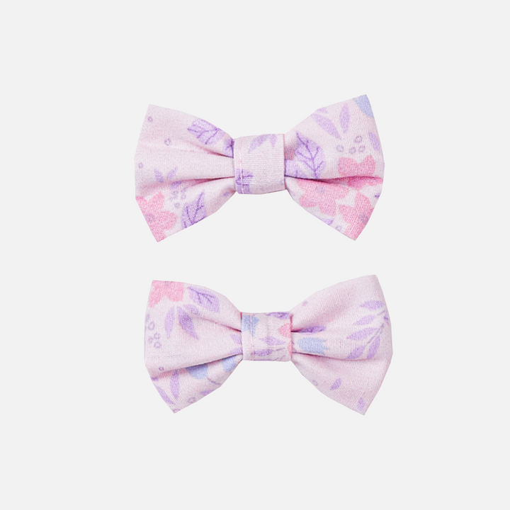 purple floral  mini bow clips