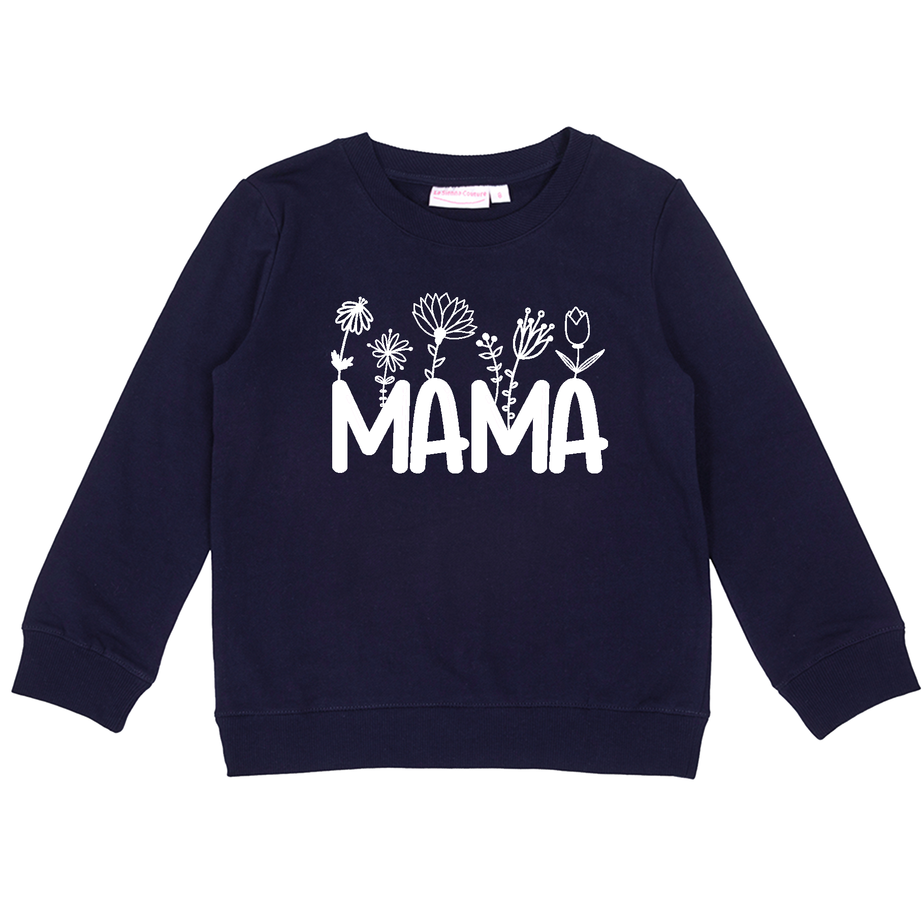 Personalised Mummy Crew Neck - Mama W/ Flowers - Navy