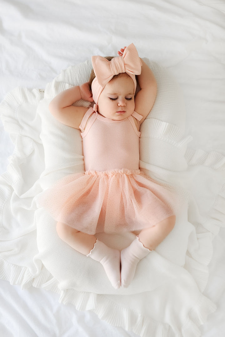 Tie Up Waffle Tutu Dress - Peach Dust