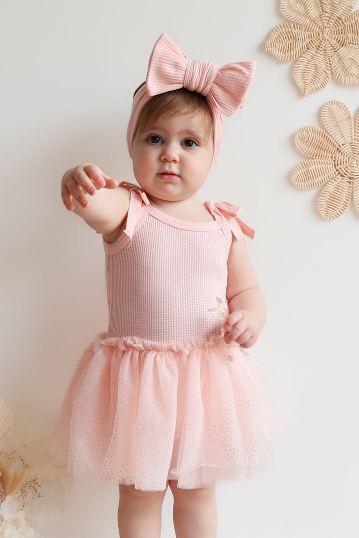 Tie Up Waffle Tutu Dress - Peach Dust