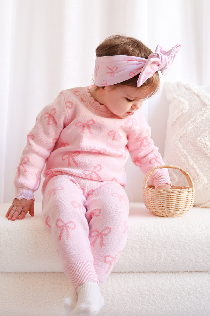 Knitted Pants - Pink Bows