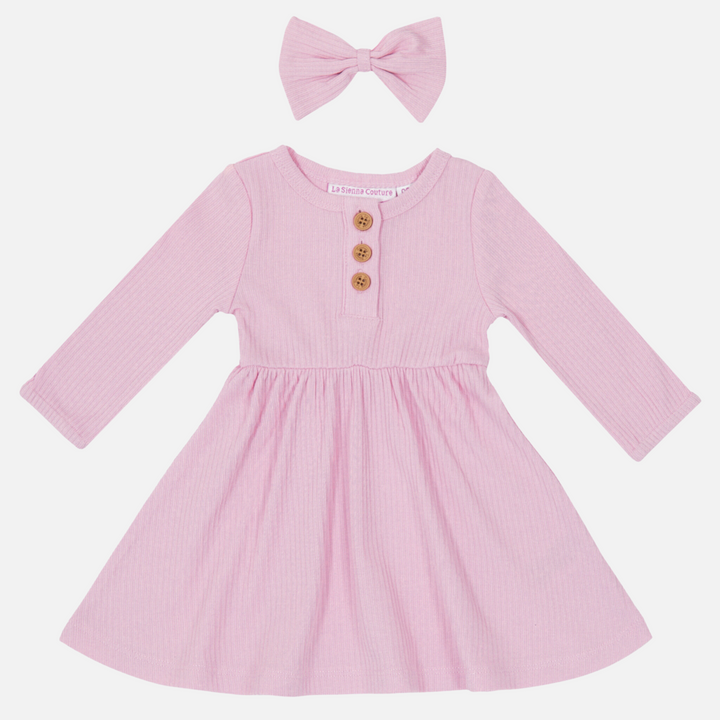 baby girls long sleeve tulip pink ribbed dress