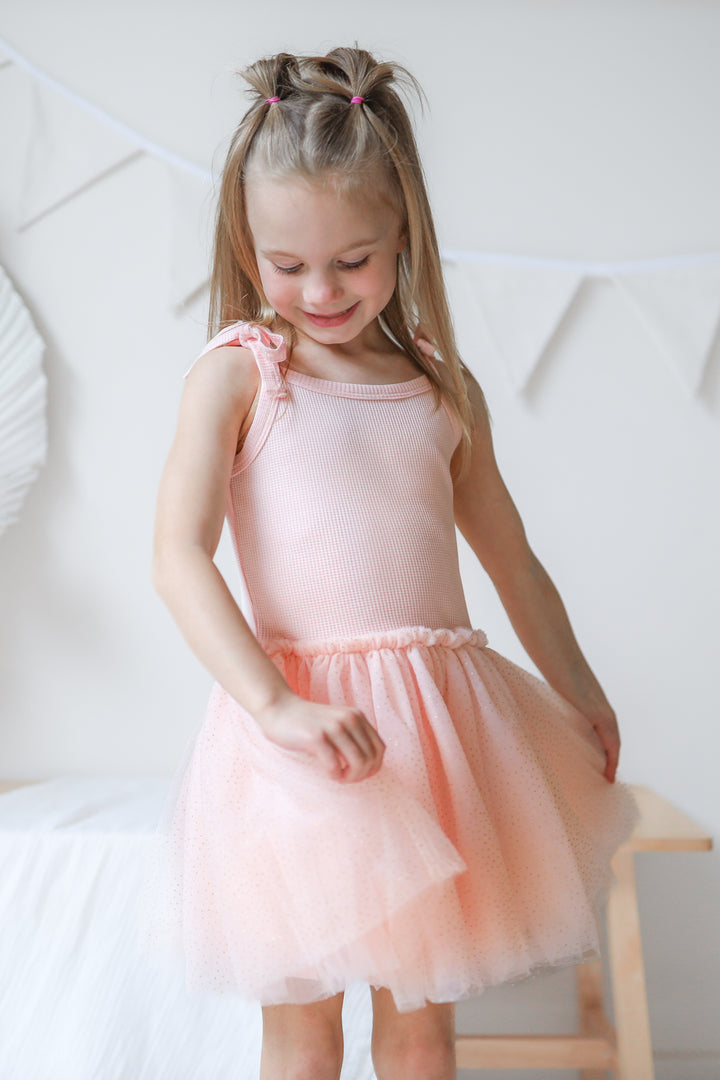 Tie Up Waffle Tutu Dress - Peach Dust
