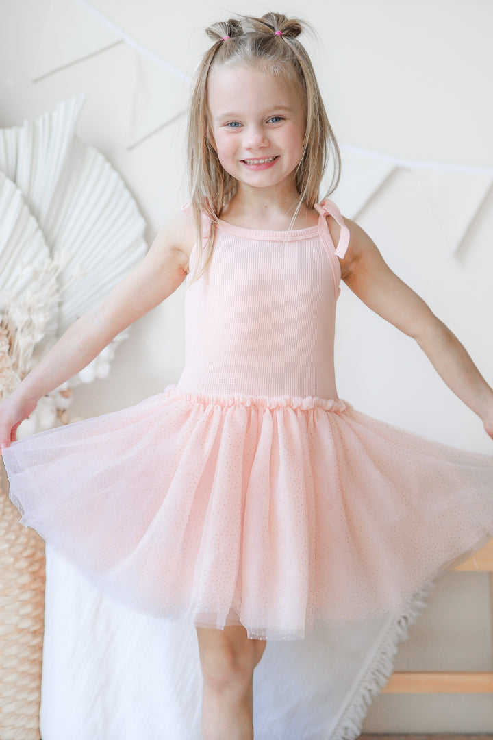 Tie Up Waffle Tutu Dress - Peach Dust