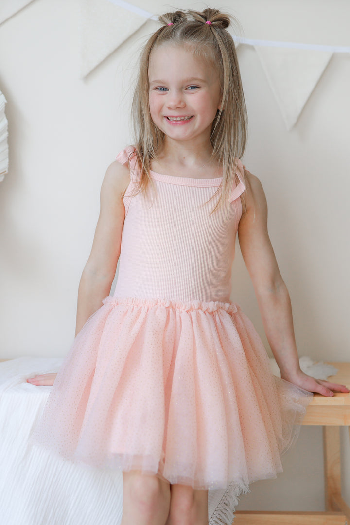 Tie Up Waffle Tutu Dress - Peach Dust