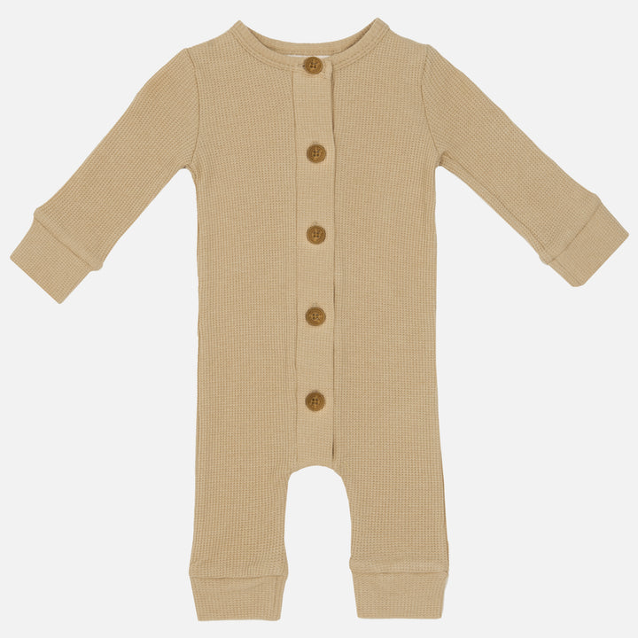 Long Sleeve Waffle Louie Romper - Biscuit