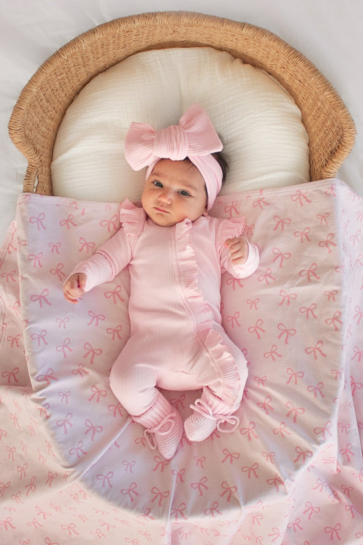 Cozy Frilly Zip Romper - Petal Pink