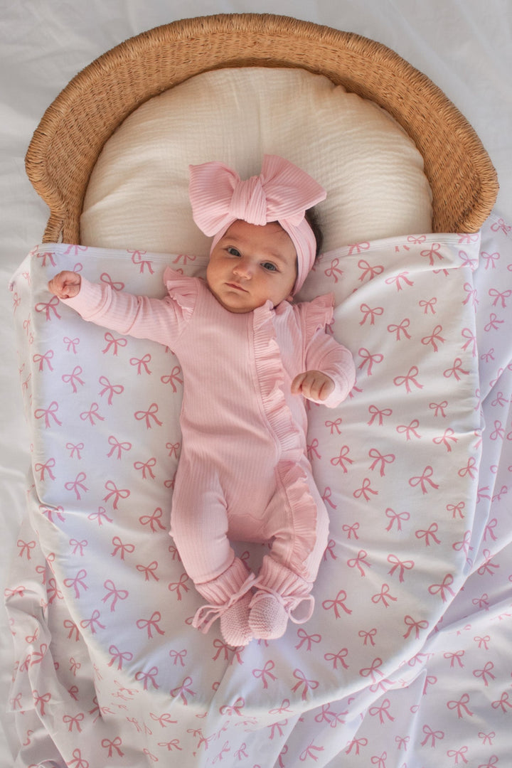 Cozy Frilly Zip Romper - Petal Pink