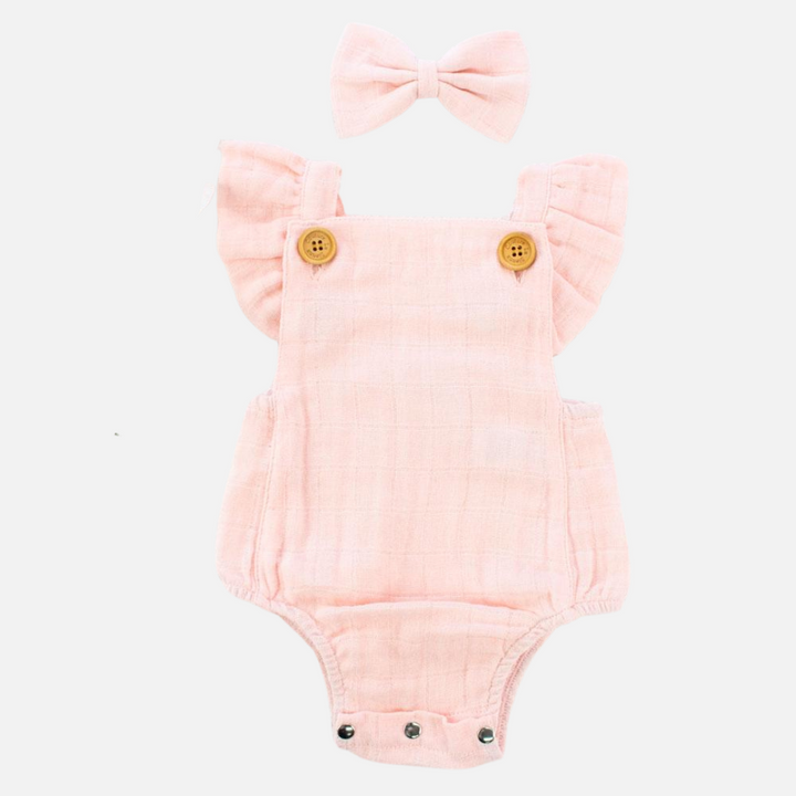 Muslin Button Romper - Peach Blossom
