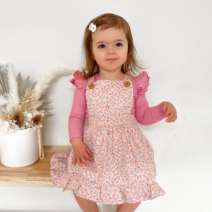 girls berry long sleeve top with flutter