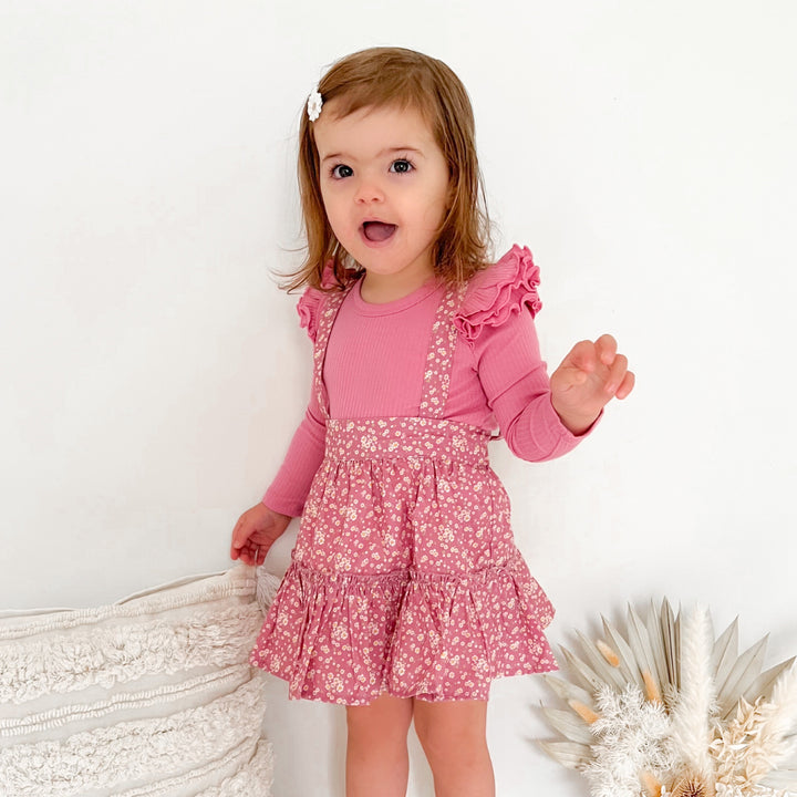 girls berry long sleeve top with flutter