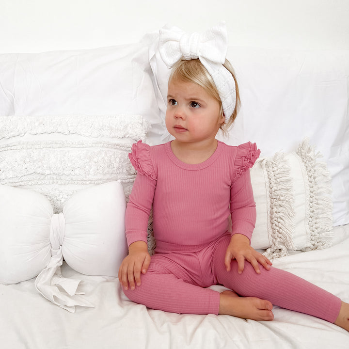 girls berry long sleeve top with flutter