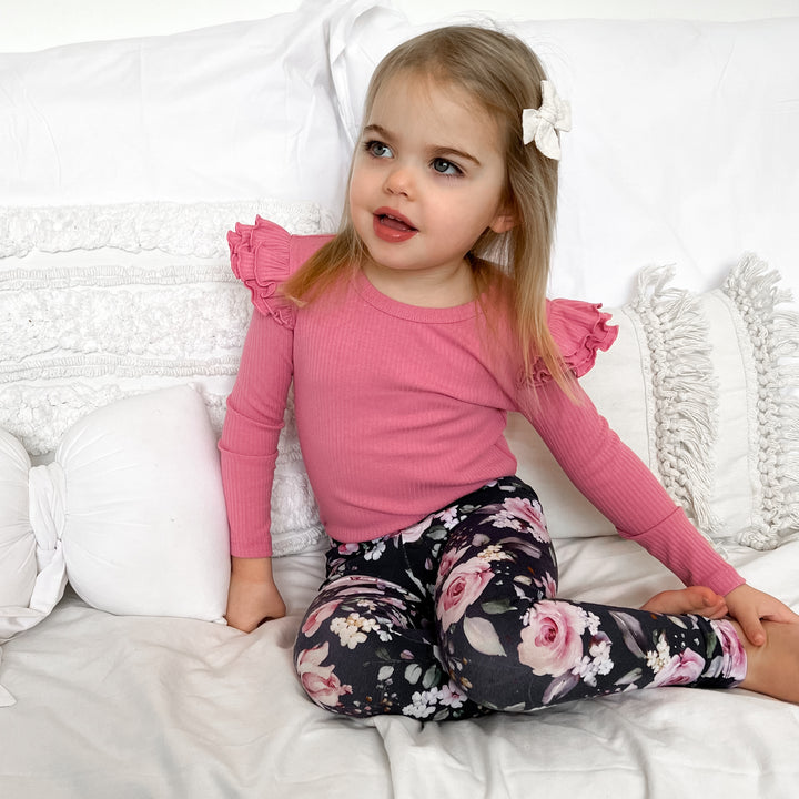 girls berry long sleeve top with flutter