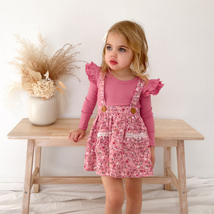 girls berry long sleeve top with flutter