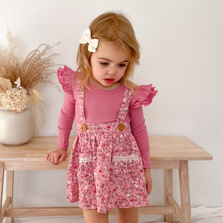 girls berry long sleeve top with flutter