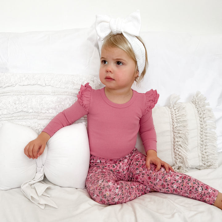 girls berry long sleeve top with flutter