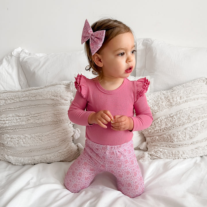 girls berry long sleeve top with flutter