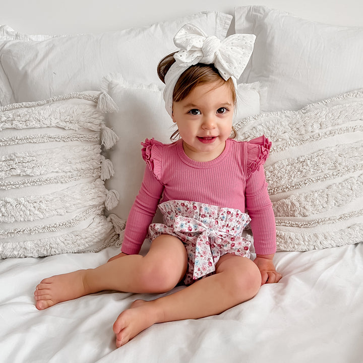 girls berry long sleeve top with flutter