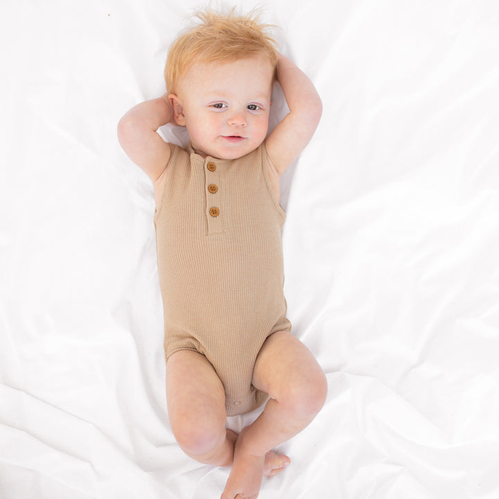 Alfie Waffle Romper - Biscuit