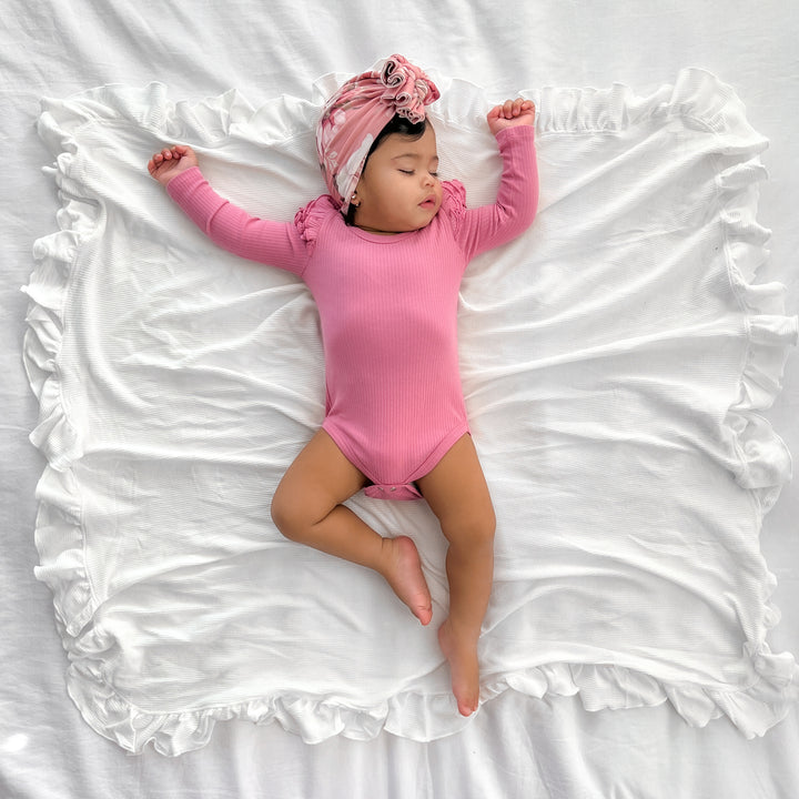 Toddler berry long sleeve bodysuit with flutter