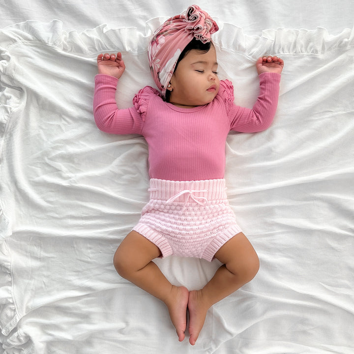 girls berry long sleeve top with flutter