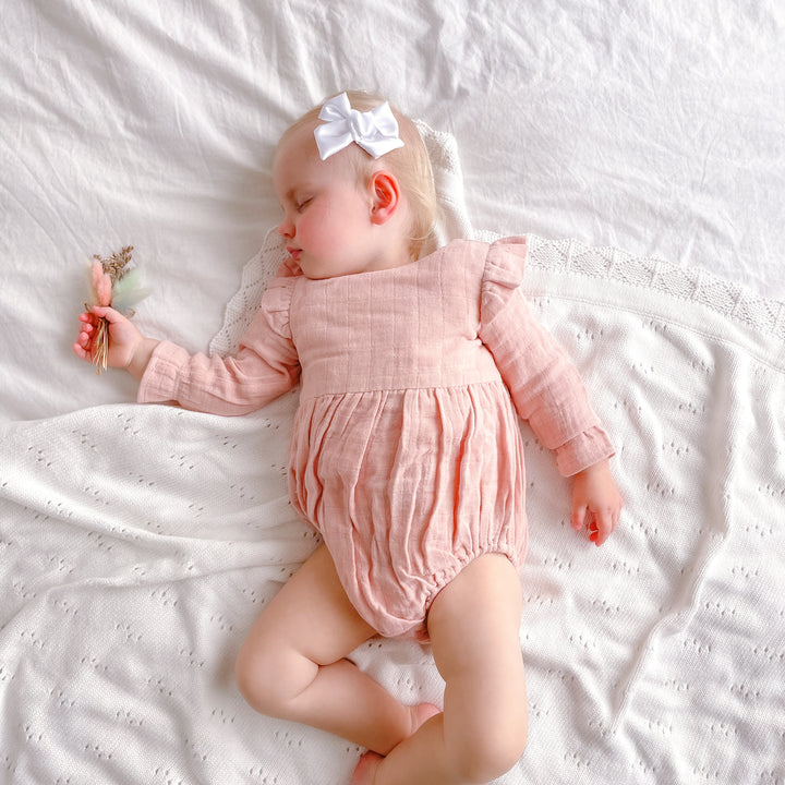 baby girl vintage pink muslin long sleeve romper