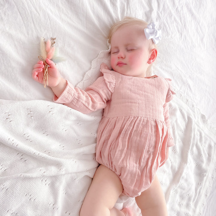 baby girl vintage pink muslin long sleeve romper
