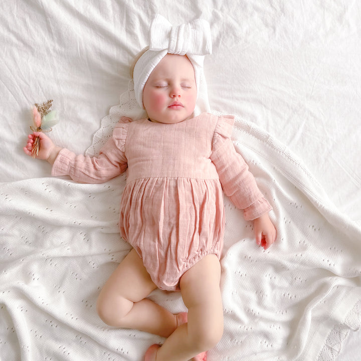 baby girl vintage pink muslin long sleeve romper