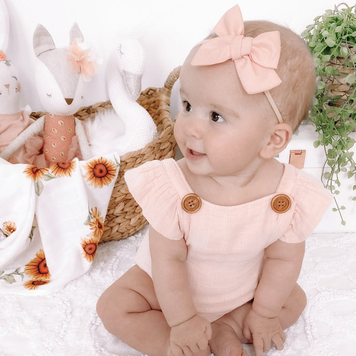 Muslin Button Romper - Peach Blossom