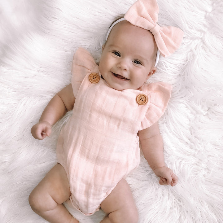 Muslin Button Romper - Peach Blossom